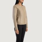Elixir Beige Collarless Leather Jacket - Image 2