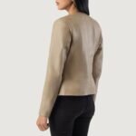 Elixir Beige Collarless Leather Jacket - Image 9