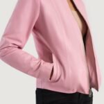 Elixir Pink Collarless Leather Jacket - Image 6