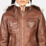 Fiona Brown Hooded Shearling Leather Jacket - Image 6