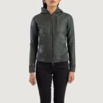 Luna Green Hooded Leather Bomber Jacket - Image 4