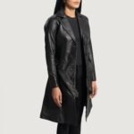 Moonlight Black Leather Trench Coat - Image 2