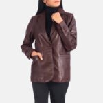 Norma Maroon Leather Blazer - Image 4