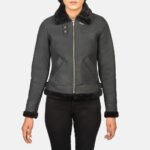 Sherilyn B-3 Distressed Black Leather Bomber Jacket - Image 4