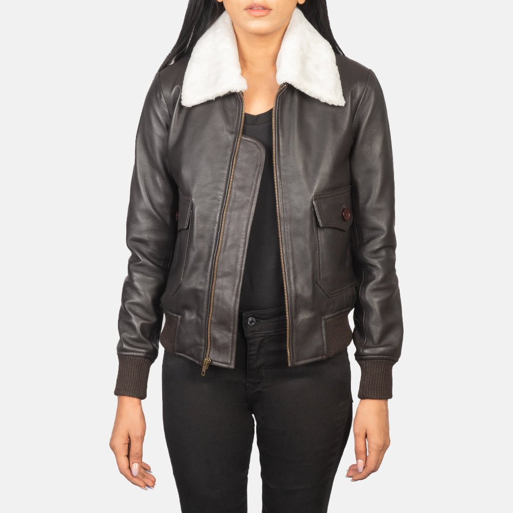 Women_s_Stella_G-1_Brown_Leather_Bomber_Jacket_Open_Front_64d997e1-06c2-48c9-9868-959e17d6570c Stella G-1 Brown Leather Bomber Jacket - Image 1