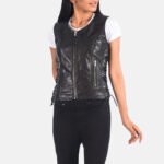 Vanda Black Leather Biker Vest - Image 6