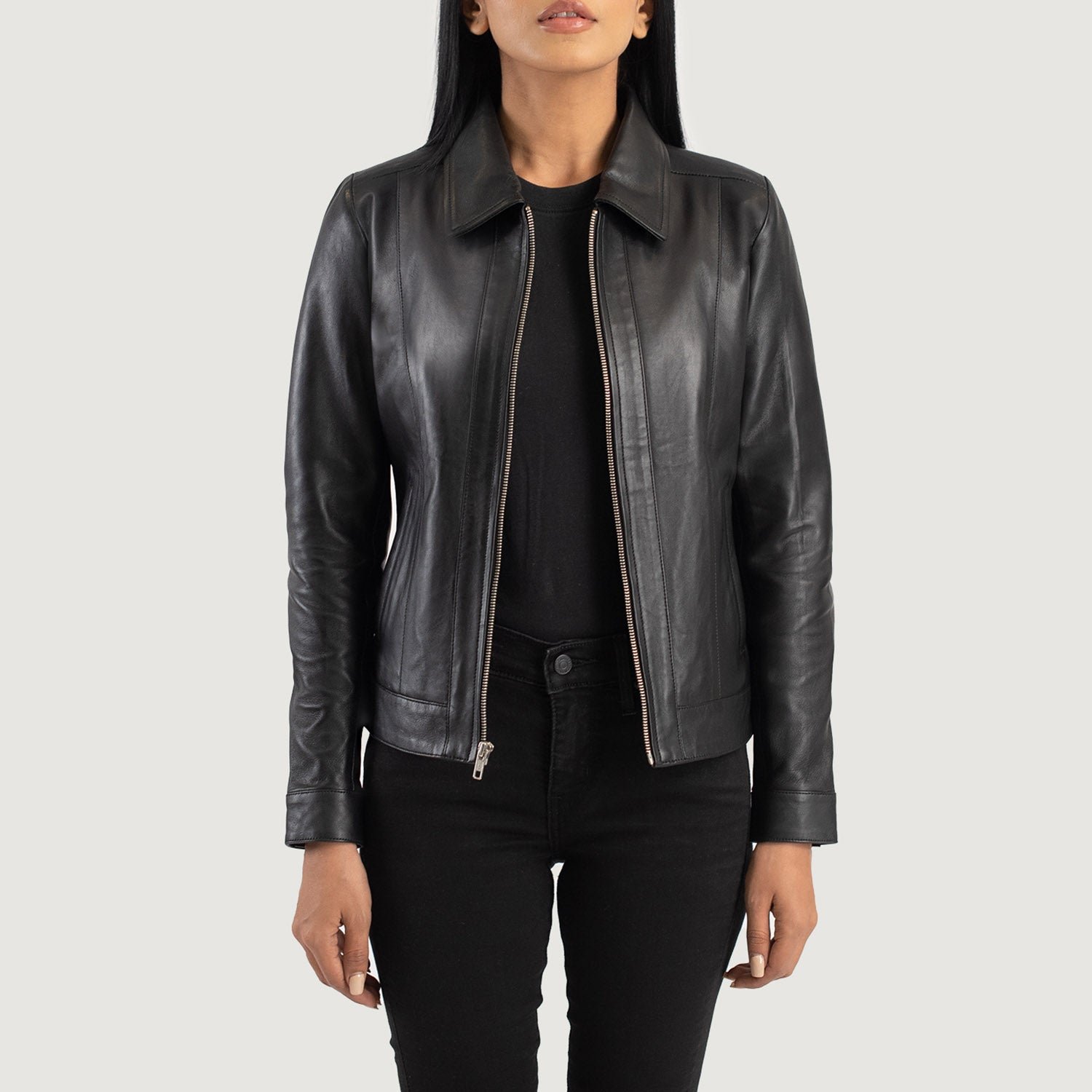 Vixen Black Classic Collar Leather Jacket - Image 1