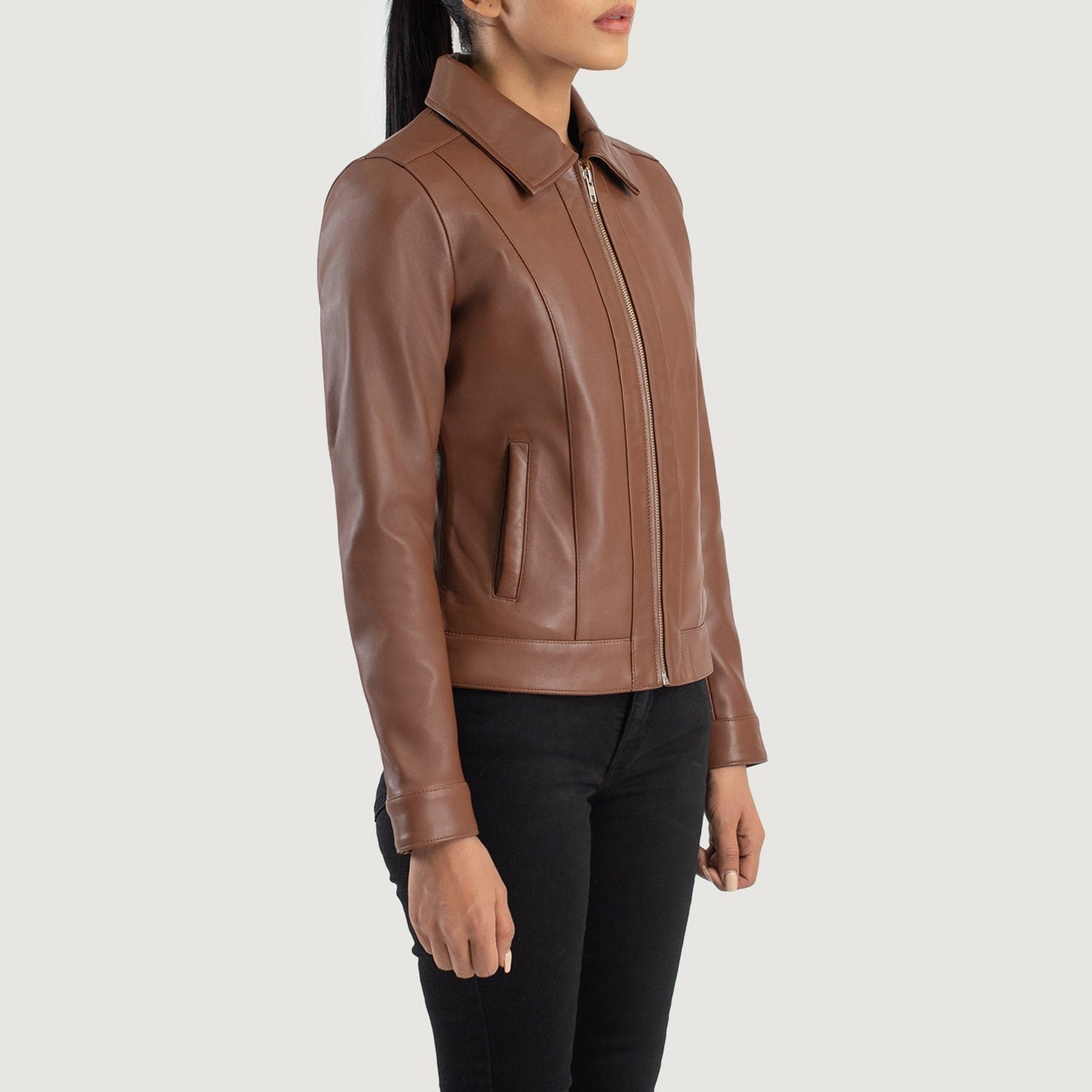Vixen Brown Classic Collar Leather Jacket - Image 2
