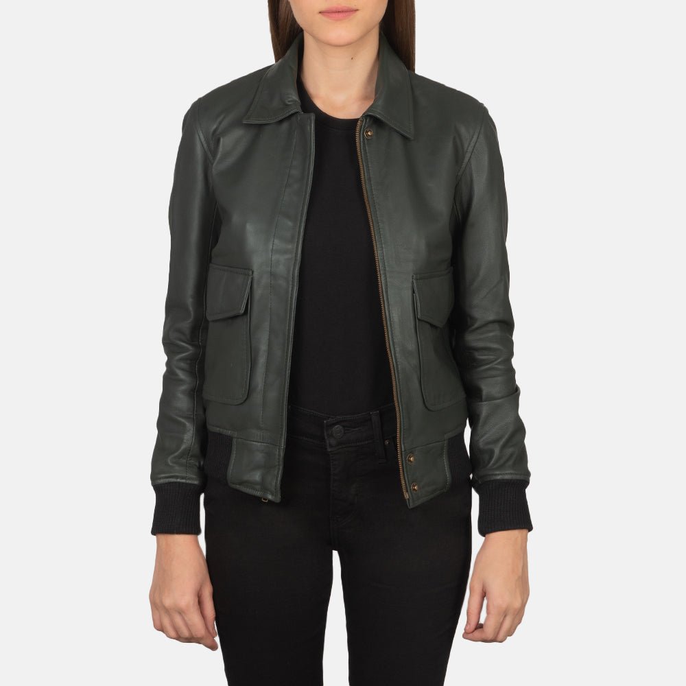 Westa A-2 Green Leather Bomber Jacket - Image 1