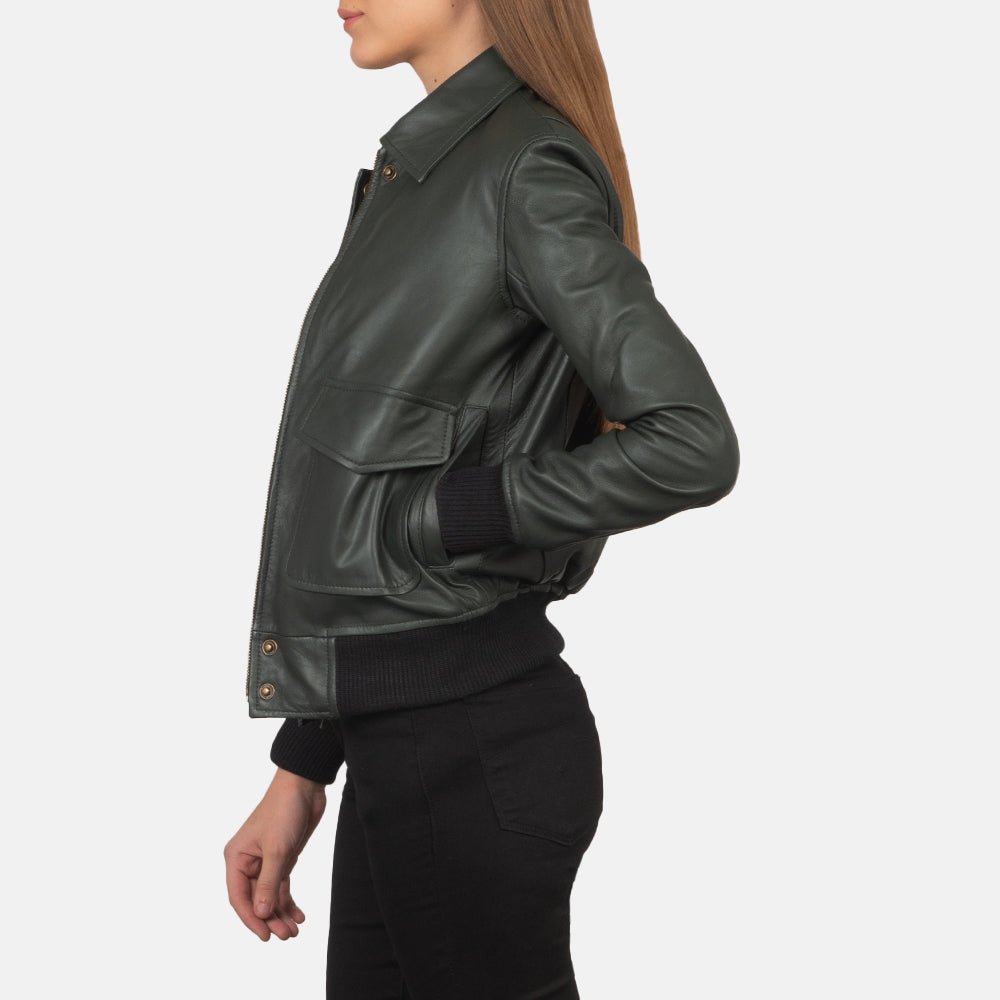 Westa A-2 Green Leather Bomber Jacket - Image 2