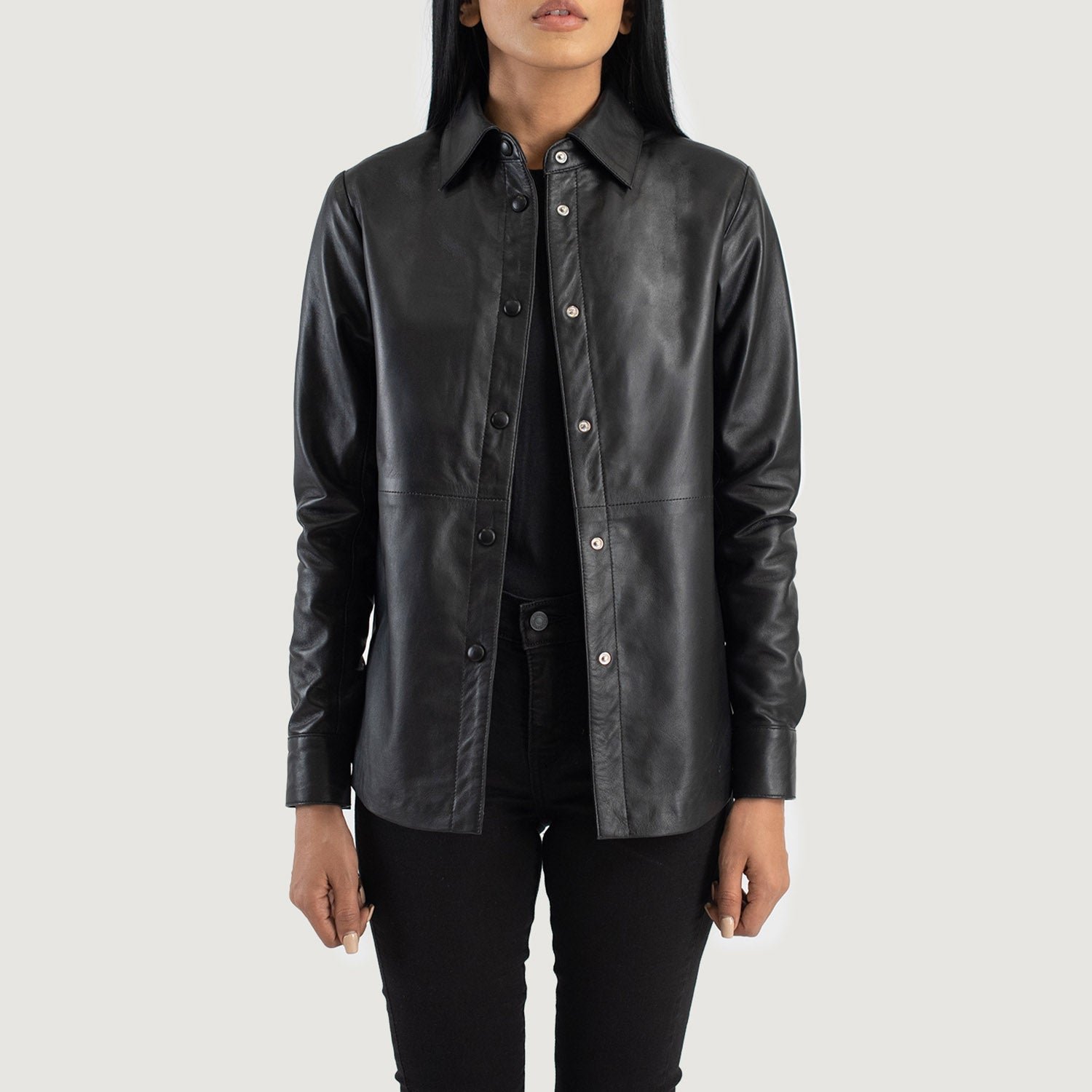 Women_s_Zenith_Black_Leather_Shirt_Jacket_Open_Front-4_0ac846cb-4f72-4329-af72-b472202bea0a Zenith Black Leather Shirt Jacket - Image 1