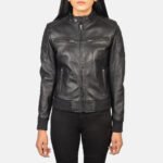 Zenna Black Leather Bomber Jacket - Image 4
