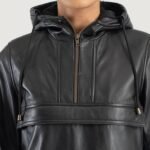 Zest Black Hooded Leather Pullover Jacket - Image 6