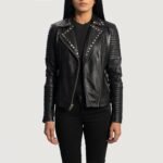 Sally Mae Studded Black Leather Biker Jacket - Image 3