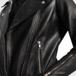 Black Sheepskin Leather Women Zipper Jacket - Image 4