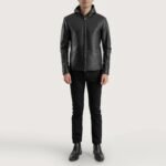 Andy Matte Black Hooded Leather Jacket - Image 4