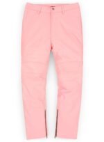 LIGHT PINK LEATHER BIKER JEANS