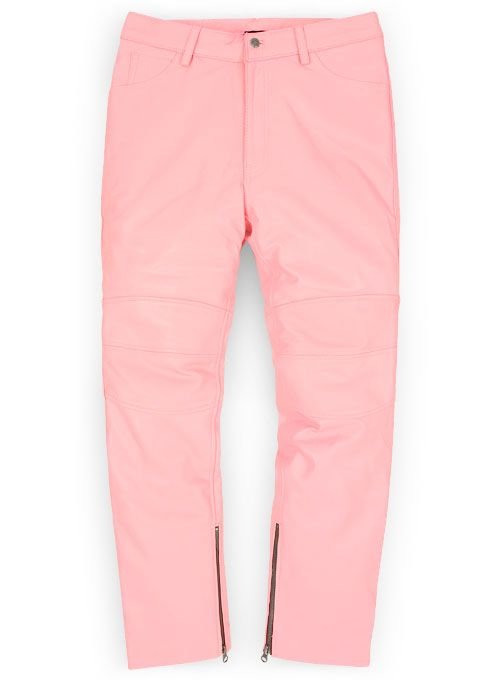 lightpinkjeansstyle1look_e69725dc-9681-49f0-9504-c5e304b2aed6 LIGHT PINK LEATHER BIKER JEANS - Image 1