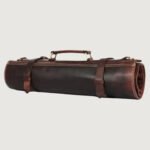 Leather Chef Knife Roll Walnut Brown 10 Slots