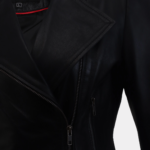 Women Round Necked Black Leather Jacket - Image 6