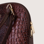Chocolate Noir Croc Leather Handbag - Image 4