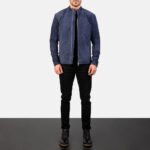 Charcoal Navy Blue Suede Biker Jacket - Image 4