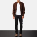 Shane Mocha Suede Bomber Jacket - Image 3
