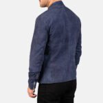 Charcoal Navy Blue Suede Biker Jacket - Image 8