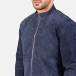 Charcoal Navy Blue Suede Biker Jacket - Image 10