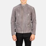 Damian Grey Suede Biker Jacket - Image 4