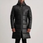 Floyd Black Hooded Leather Puffer Coat - Image 4