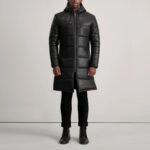 Floyd Black Hooded Leather Puffer Coat - Image 3