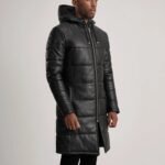 Floyd Black Hooded Leather Puffer Coat - Image 2