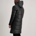 Floyd Black Hooded Leather Puffer Coat - Image 5