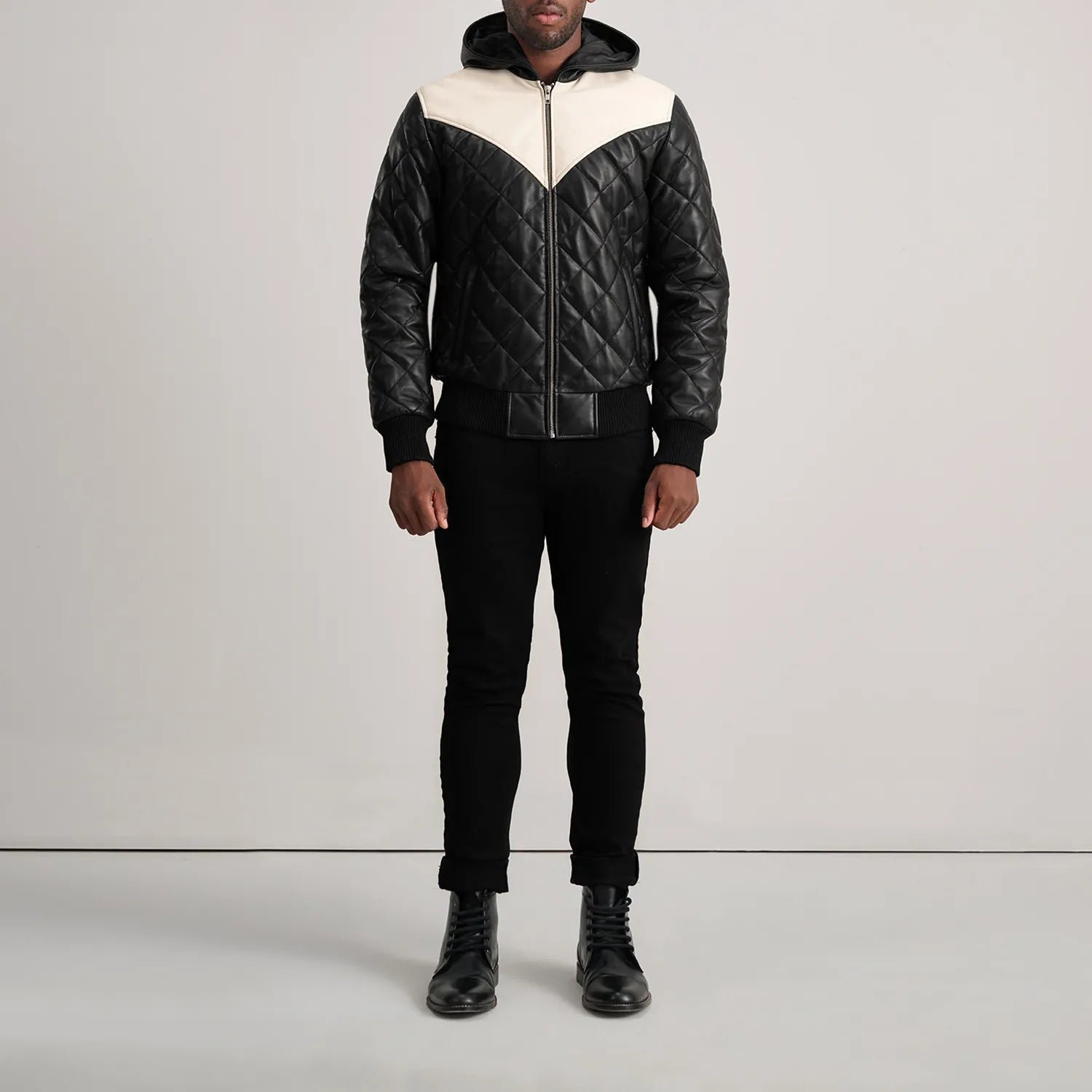 Norman Black Hooded Bomber Leather Puffer Jacket - Image 3