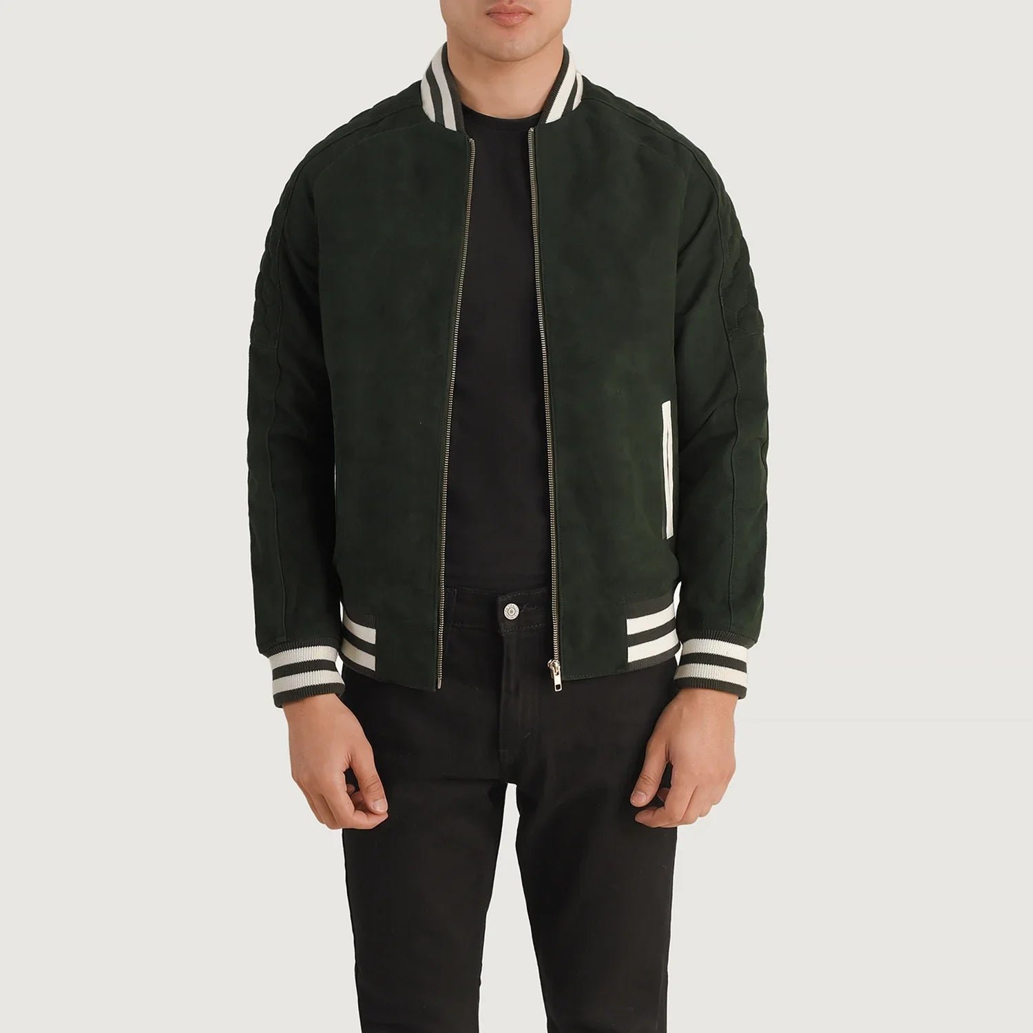 Men_s_Pascal_Green_Suede_Varsity_Jacket_Open_Front_de8b004e-9ba0-46ee-b98e-69eb69ec6f30 Pascal Green Suede Varsity Jacket - Image 1