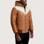 Norman Tan Hooded Bomber Leather Puffer Jacket - Image 4