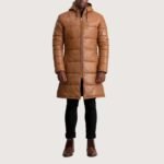 Floyd Tan Hooded Leather Puffer Coat - Image 6