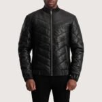 Travis Black Leather Puffer Jacket