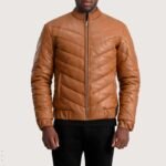Travis Tan Leather Puffer Jacket - Image 3