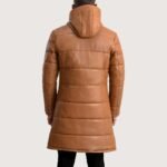 Floyd Tan Hooded Leather Puffer Coat - Image 2