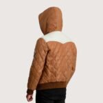 Norman Tan Hooded Bomber Leather Puffer Jacket - Image 2