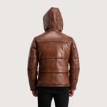 Gordon Waxed Brown Hooded Leather Puffer Jacket - Image 2