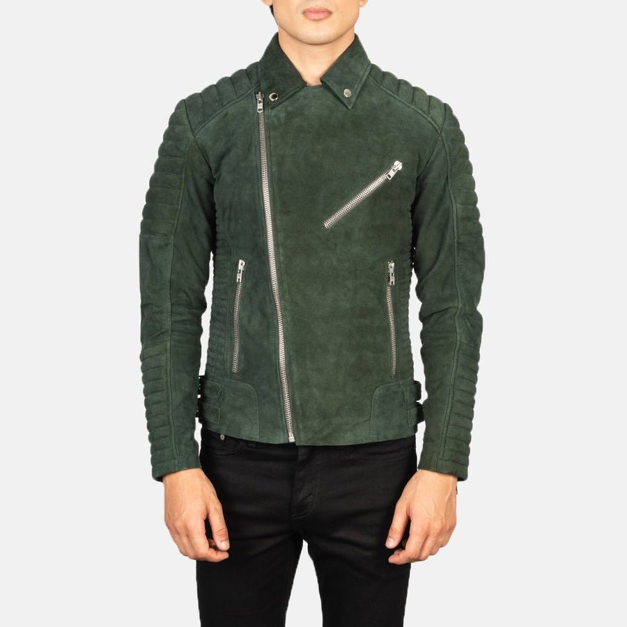 download_2_28a34e2a-5dfa-42a4-865d-7d812ad97371 Armand Green Suede Biker Jacket - Image 1