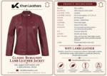 Women’s Burgundy Lambskin Leather Cafe Racer Jacket - Image 6