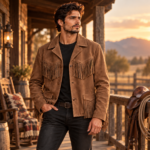 Western Fringe Brown Suede Leather Jacket