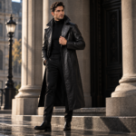Black Long Lamb Leather Coat