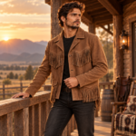 Western Fringe Brown Suede Leather Jacket - Image 2