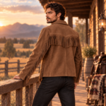 Western Fringe Brown Suede Leather Jacket - Image 3