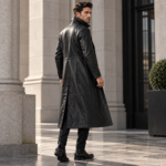 Black Long Lamb Leather Coat - Image 4